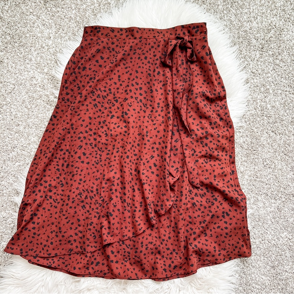 Le Lis Faux Wrap Midi Skirt Leopard Print Ruffle Size M NWT